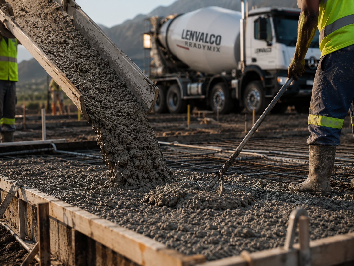 Concrete being poured on a construction site