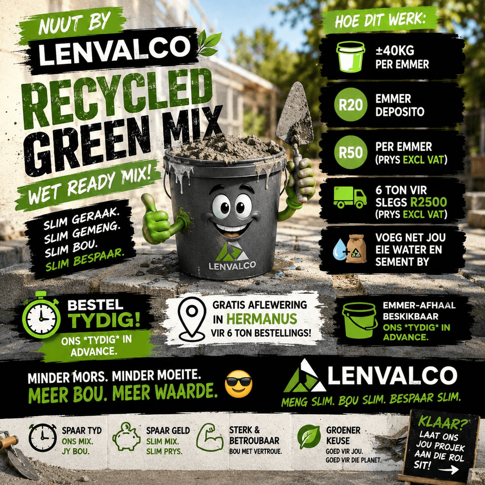 Lenvalco Recycled Green Mix promotional graphic showing bucket pricing, deposit information and delivery details